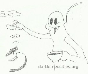 ghost from jeepers creepers with a cuppa and smoke ring doughnut