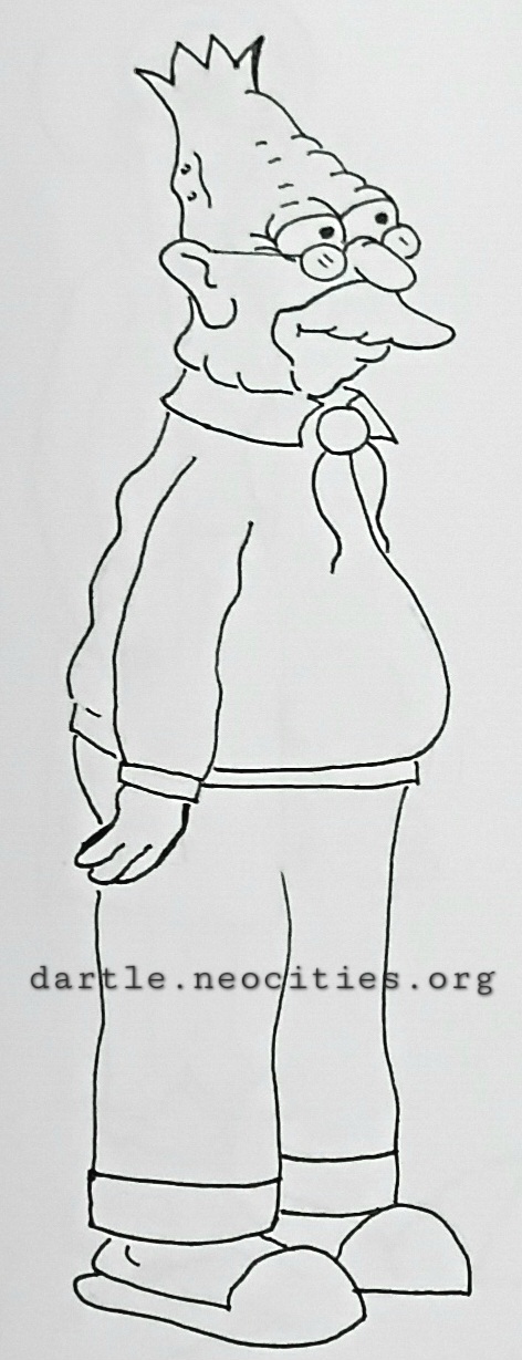 fineliner drawing of grampa simpson